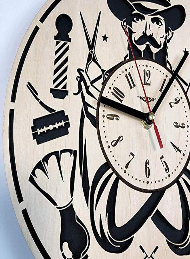 NABSTER Barbershop Wall Clock Made of Eco Friendly Wood - Unique Gift Idea and Home Decor - for Home Living Room Kitchen Bedroom -12 Inch - Image 3