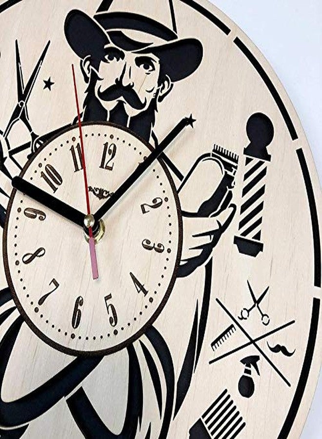 NABSTER Barbershop Wall Clock Made of Eco Friendly Wood - Unique Gift Idea and Home Decor - for Home Living Room Kitchen Bedroom -12 Inch - Image 4