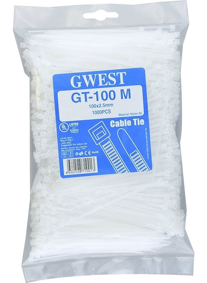 GWEST Gt 100M 100 x 2.5 mm White Cable Tie  - Image 1