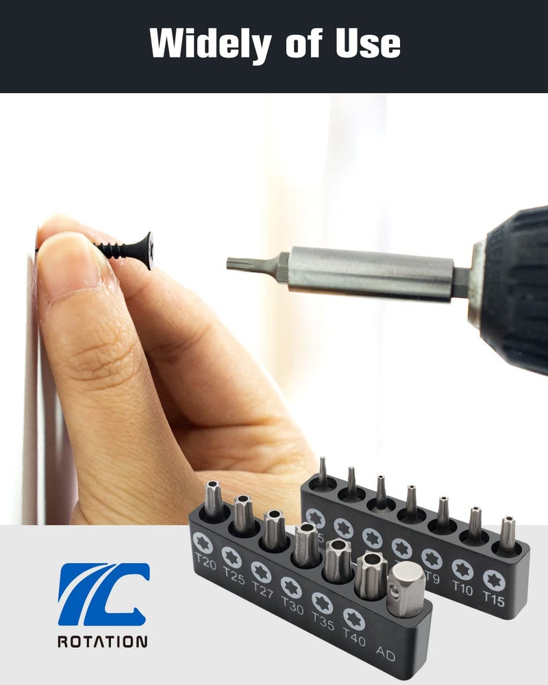 ROTATION 14-Piece Tamper Resistant Star Bits, Chrome Vanadium Steel, T5 - T40 Impact Grade Security Torx Bit Set, 1/4-inch Hex Shank - Image 5