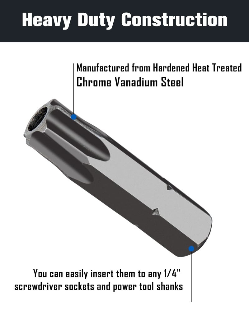 ROTATION 14-Piece Tamper Resistant Star Bits, Chrome Vanadium Steel, T5 - T40 Impact Grade Security Torx Bit Set, 1/4-inch Hex Shank - Image 4
