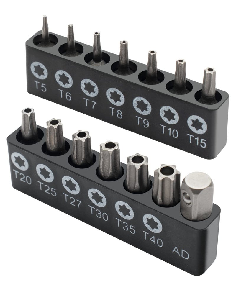 ROTATION 14-Piece Tamper Resistant Star Bits, Chrome Vanadium Steel, T5 - T40 Impact Grade Security Torx Bit Set, 1/4-inch Hex Shank - Image 1