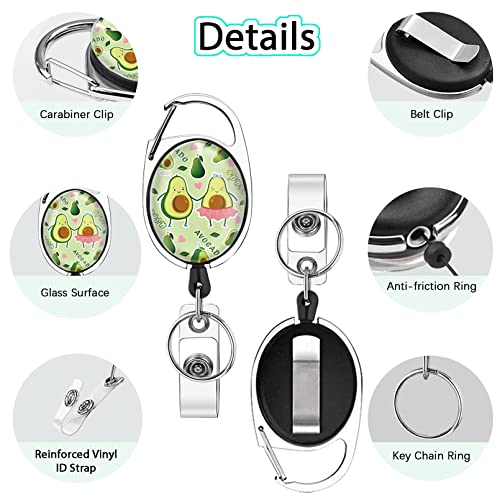 GIANCOMICS Cute Avocado Badge Reels Retractable with Carabiner Reel Clip, ID Badge Holder Case with Detachable Lanyard Keychain, Nurse Doctor Office School Teacher Name Credit Card Pocket - Image 4