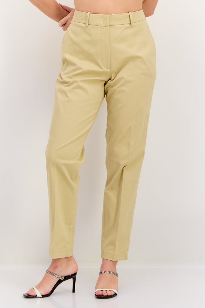 ESPRIT Women Slim Fit Solid Straight Leg Pants, Beige - Image 1