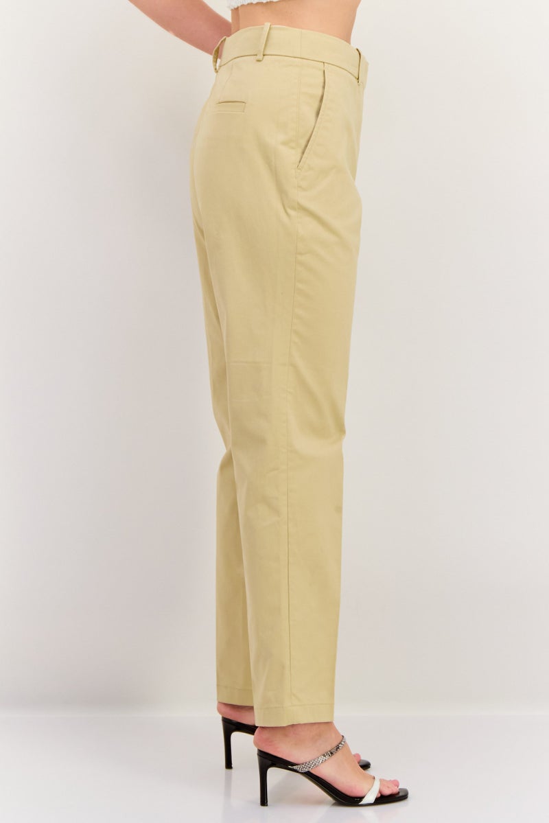 ESPRIT Women Slim Fit Solid Straight Leg Pants, Beige - Image 2