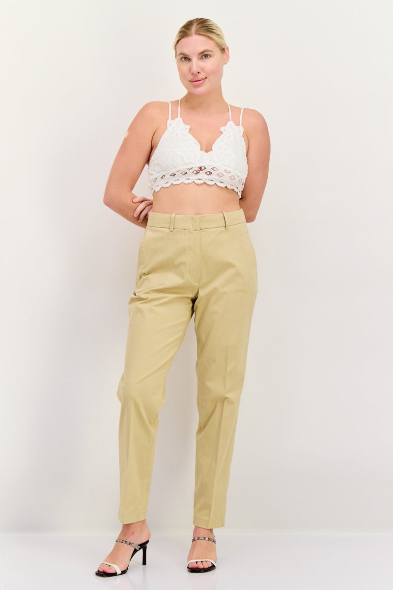 ESPRIT Women Slim Fit Solid Straight Leg Pants, Beige - Image 4