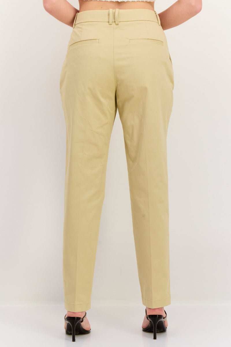 ESPRIT Women Slim Fit Solid Straight Leg Pants, Beige - Image 3