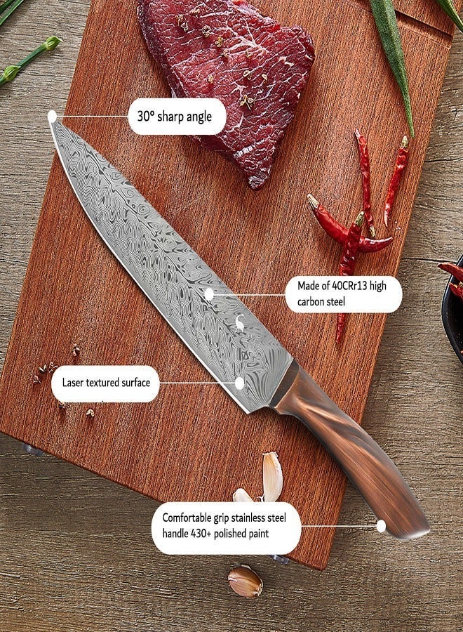 أس أس جي بي طقم سكاكين فاخر مكون من 5 قطع، حاد للغاية، مصمم هندسيًا في ألمانيا، يشمل ساطورًا، وسكين خبز، وسكين سانتوكو، وسكين متعدد الاستخدامات، وسكين تقشير، متين وقوي. - Image 5