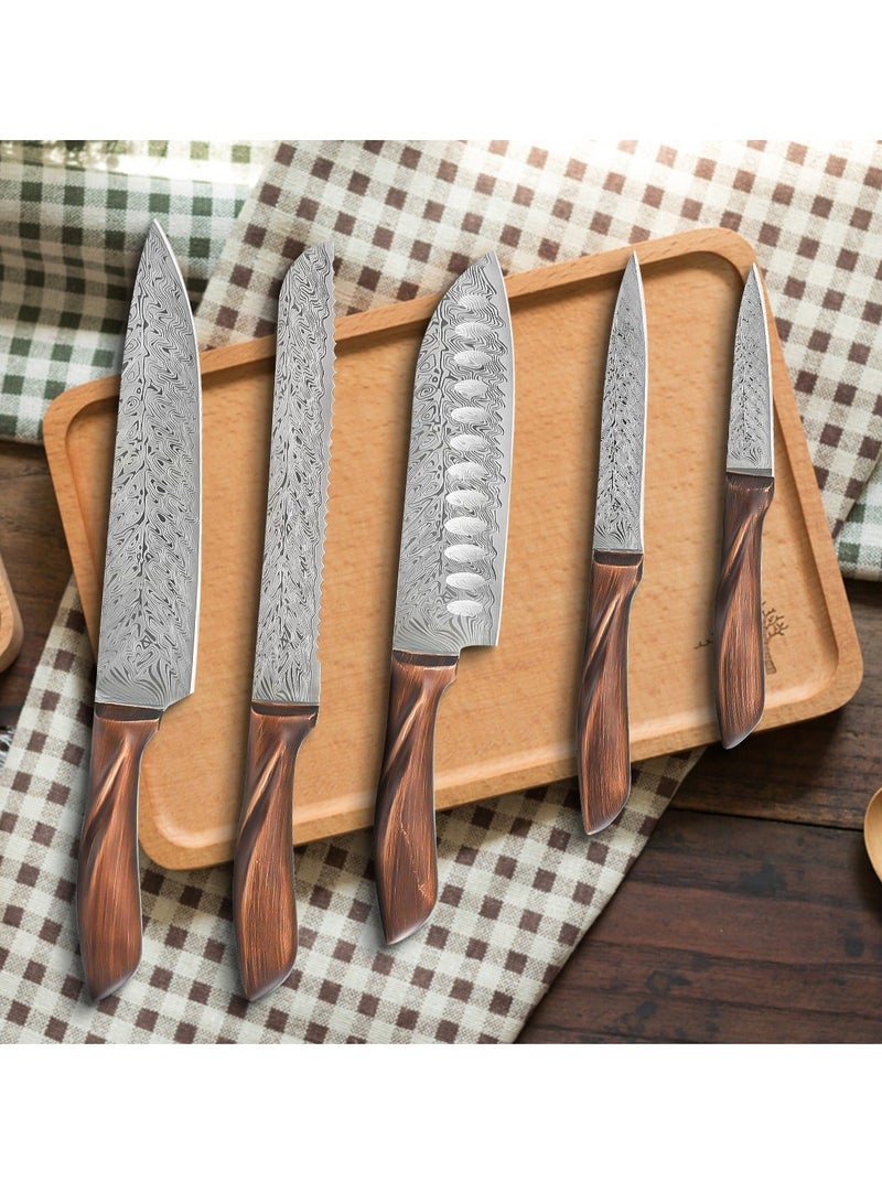 SSGP 5 Pieces Japanese Chef Knife Set, Ultra Sharp Kitchen Knives Set Include Cleaver, Bread Knife, Santoku Knife, Utility Knife, Paring Knife, Sturdy Durable Kitchen Cutlery Set - Image 5