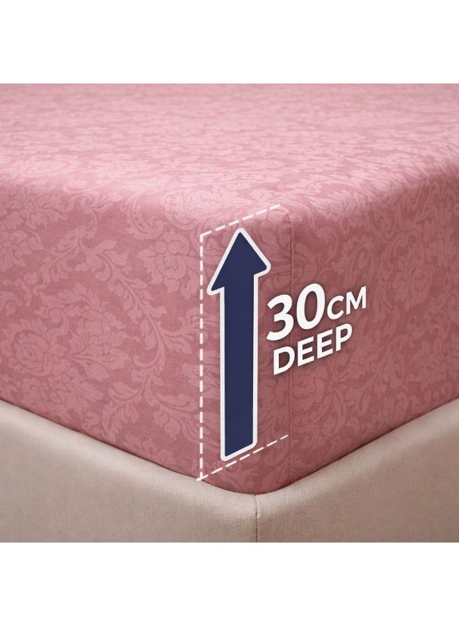 Texxolutions Luxury 100% Long Staple Cotton King Fitted Sheet Set 200x200 cm, 400 Thread Count, 30cm Deep Pocket, Elegant Jacquard Woven Design, Includes 1 Fitted Sheet + 2 Pillowcases – Mist Rose - Image 3