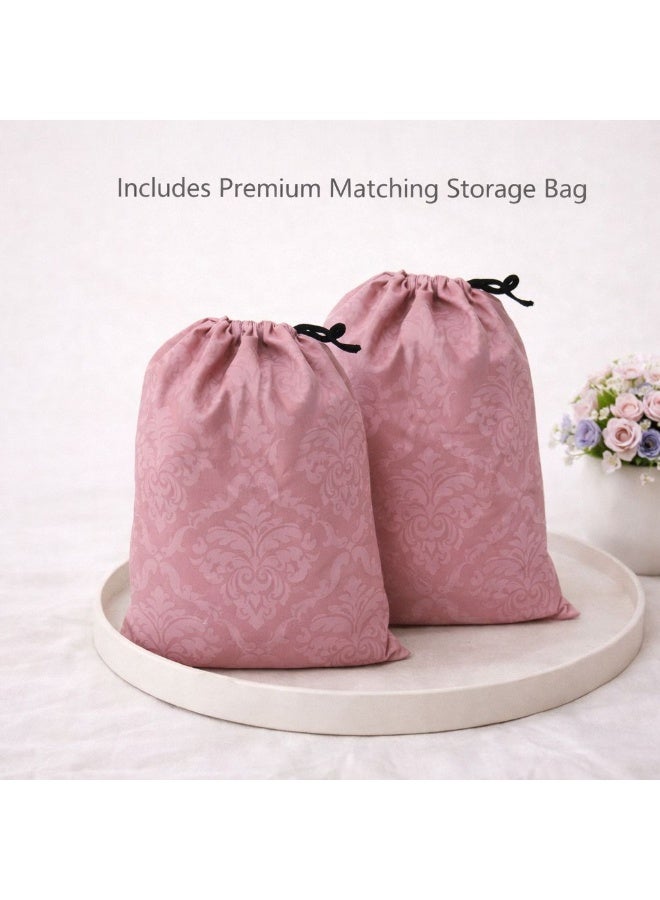 Texxolutions Luxury 100% Long Staple Cotton King Fitted Sheet Set 200x200 cm, 400 Thread Count, 30cm Deep Pocket, Elegant Jacquard Woven Design, Includes 1 Fitted Sheet + 2 Pillowcases – Mist Rose - Image 4