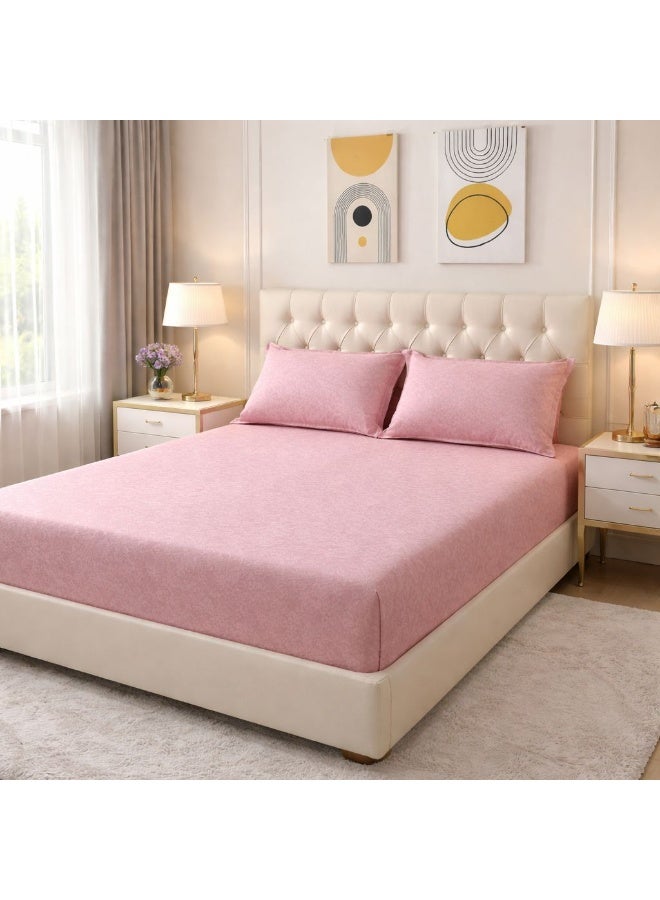 Texxolutions Luxury 100% Long Staple Cotton King Fitted Sheet Set 200x200 cm, 400 Thread Count, 30cm Deep Pocket, Elegant Jacquard Woven Design, Includes 1 Fitted Sheet + 2 Pillowcases – Mist Rose - Image 1