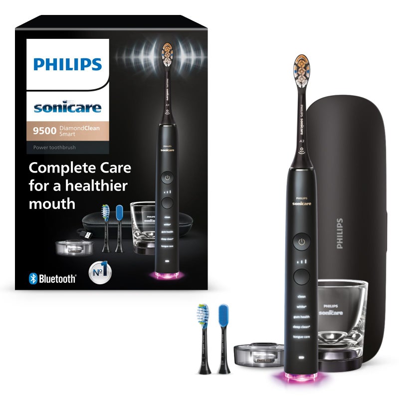Philips Sonicare DiamondClean Smart 9500 Electric Toothbrush Sonic Toothbrush with App Pressure Sensor Brush Head Detection 5 Brushing Modes and 3 Intensity Levels Black Model HX992311