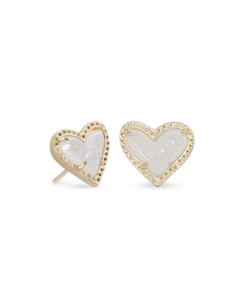 Kendra Scott Ari Heart Stud Earrings for Women, Fashion Jewelry, 14k Gold-Plated, Iridescent Drusy - Image 1