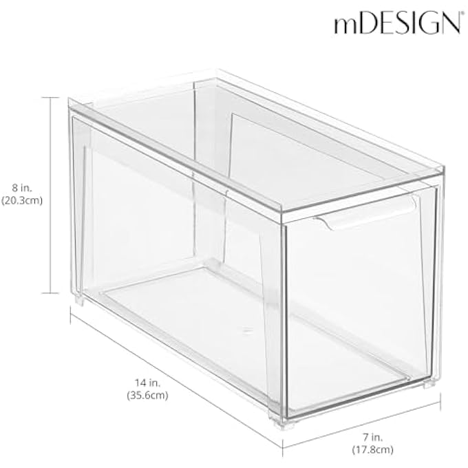mDesign Plastic Stackable Bathroom Storage With Pull Out Bin Organizer Drawer For Cabinet Vanity Shelf Cupboard Cabinet Or Closet Organization  Lumiere Collection  2 Pack  Clear - Image 4