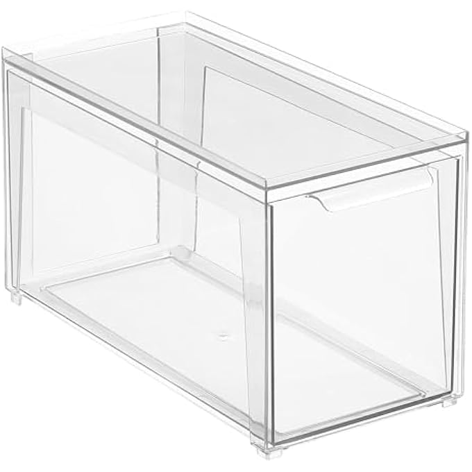 mDesign Plastic Stackable Bathroom Storage With Pull Out Bin Organizer Drawer For Cabinet Vanity Shelf Cupboard Cabinet Or Closet Organization  Lumiere Collection  2 Pack  Clear - Image 1