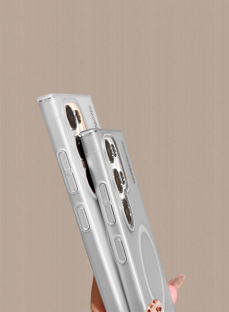 سيندي سامسونج جالاكسي S23 الترا 5 جي 2023 سلسلة سيندي هايبرد شفاف Magsafe مع شحن مغناطيسي شفاه كاميرا مرفوعة غطاء جراب أنيق المظهر - أبيض  - Image 3