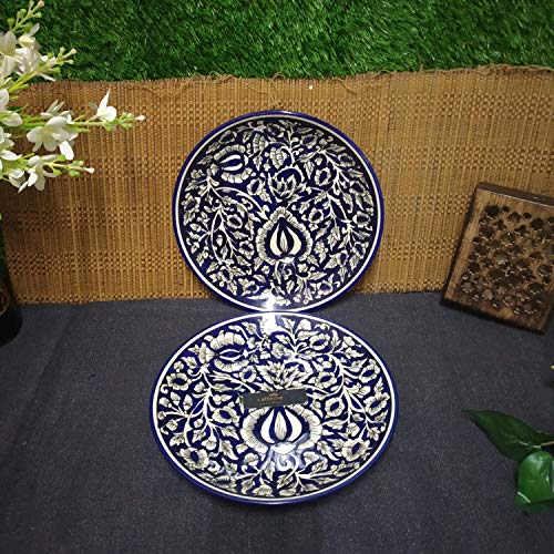 Caffeine Ceramic Handmade Blue Mughal Combo Dinner Set (5 pcs.) - Image 3