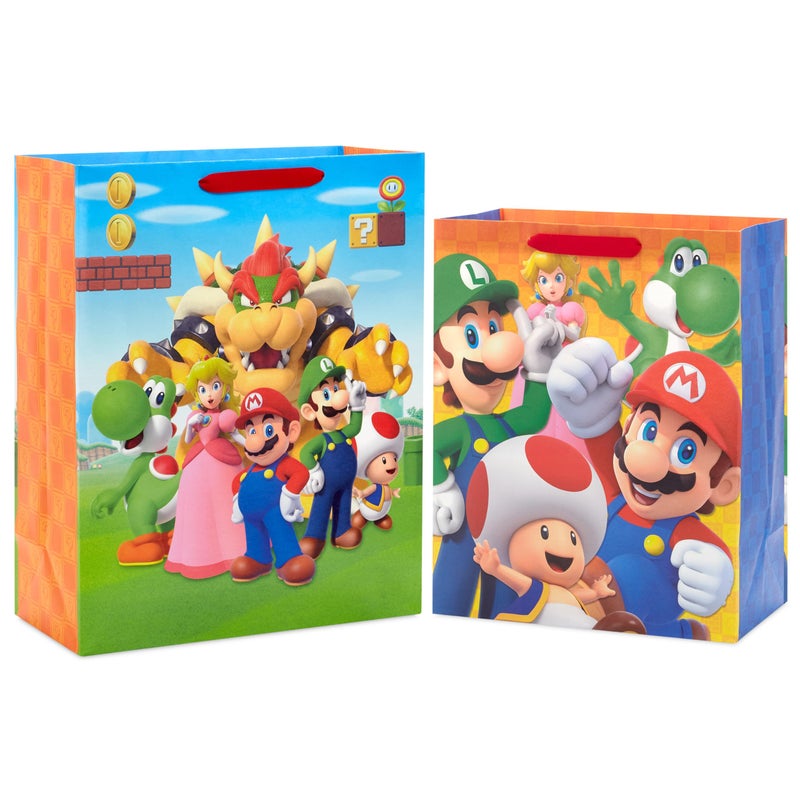 Hallmark Nintendo Super Mario Brothers Gift Bags 1 Large 1 Extra Large Luigi Princess Yoshi Toad - Image 3