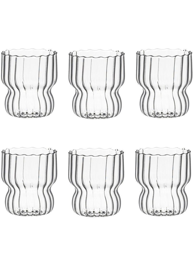 Glass Set, Set Of Six, Striped Transparent Pod Cup, Can Be Used For Drinking Water, Coffee, Tea, Juice, Milk, 260 Ml  - Image 1