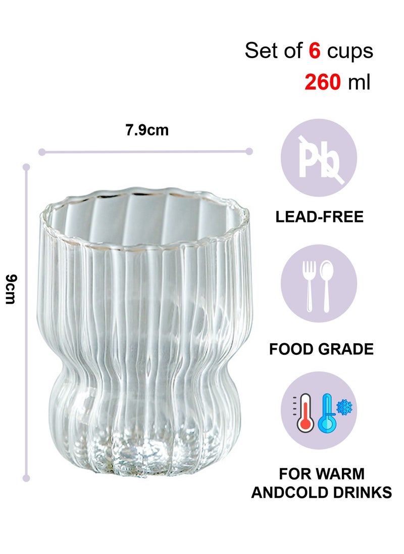 Glass Set, Set Of Six, Striped Transparent Pod Cup, Can Be Used For Drinking Water, Coffee, Tea, Juice, Milk, 260 Ml  - Image 2