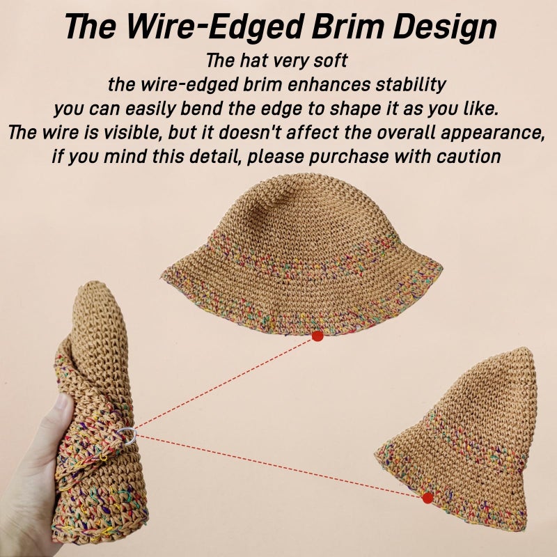 Askljeby Womens Sun Hats Wide Brim Summer Beach Hat for Women Foldable Bucket Fedora Handmade Crochet Straw Hat Packable UPF50, C-Khaki - Image 5