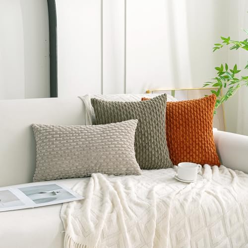 Cozoomy Set of 4 Olive Green Decorative Throw Pillow Covers 18x18 Inch Corduroy Pillow Covers for Bed Couch Sofa Living Room Soft Square Cushion Cases - Image 3