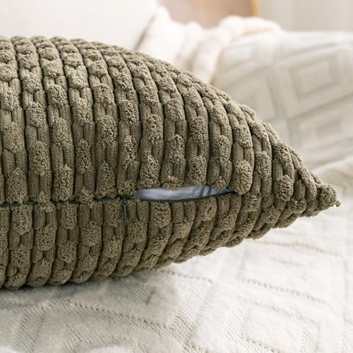 Cozoomy Set of 4 Olive Green Decorative Throw Pillow Covers 18x18 Inch Corduroy Pillow Covers for Bed Couch Sofa Living Room Soft Square Cushion Cases - Image 5