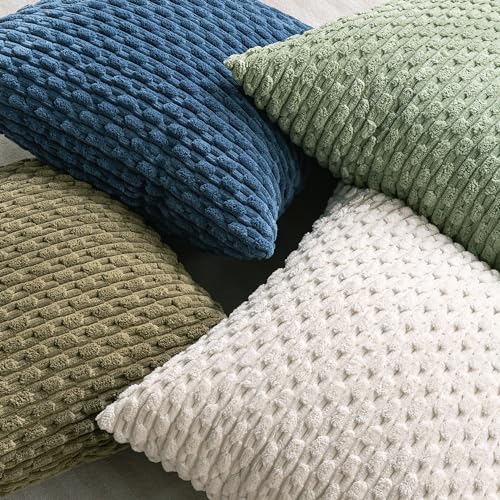 Cozoomy Set of 4 Olive Green Decorative Throw Pillow Covers 18x18 Inch Corduroy Pillow Covers for Bed Couch Sofa Living Room Soft Square Cushion Cases - Image 4