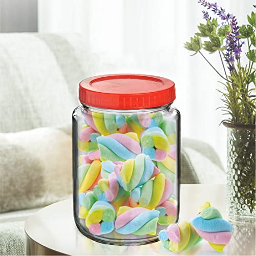 Brezzycloud Piraml Glass Round Shape Transparent Glass Jars & Containers For Pickles, Dry Fruits, Coffee Beans Storage 1Kg Glass Jar With Red Color Plastic Lid (Set Of 2, 1000Ml Round Red Cap) - Image 4