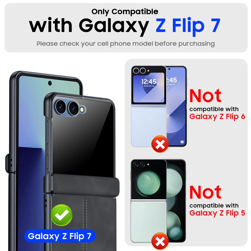 BSNRM for Samsung Galaxy Z Flip 7 Case with Hinge Protection & Built-in Privacy Screen, Ultra Thin Stylish Leather Matte PC Durable Shockproof Cover Phone Case for Galaxy Z Flip 7-Black - Image 2