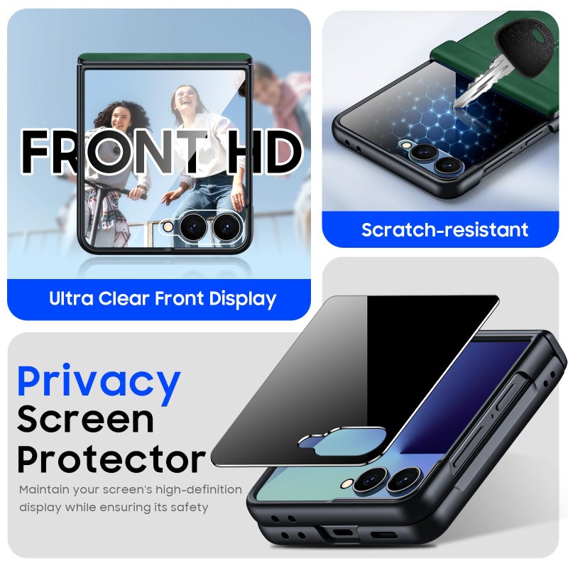 BSNRM for Samsung Galaxy Z Flip 7 Case with Hinge Protection & Built-in Privacy Screen, Ultra Thin Stylish Leather Matte PC Durable Shockproof Cover Phone Case for Galaxy Z Flip 7-Black - Image 5