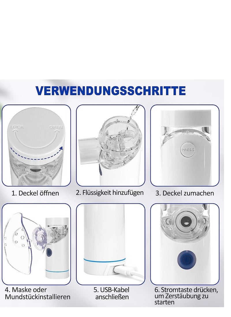 Generic - Silent Portable Inhaler Nebuliser with Mouthpiece and Mask, USB Rechargeable Inhaler for Children and Adults - Image 1