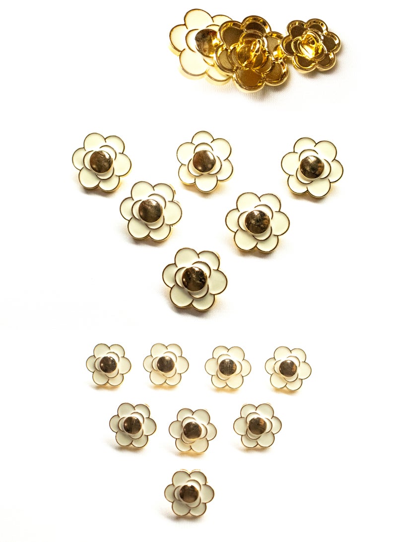 Flower design metal Button - Gold and White (14pcs) - Image 1