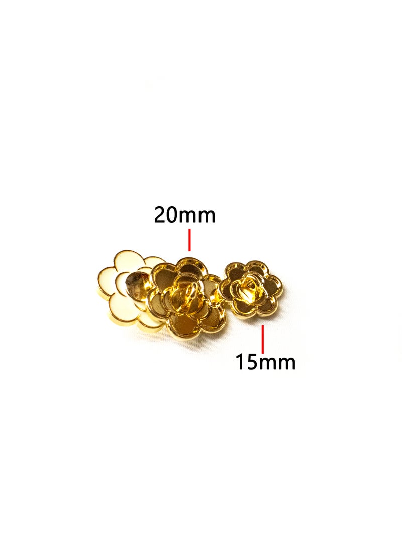 Flower design metal Button - Gold and White (14pcs) - Image 2