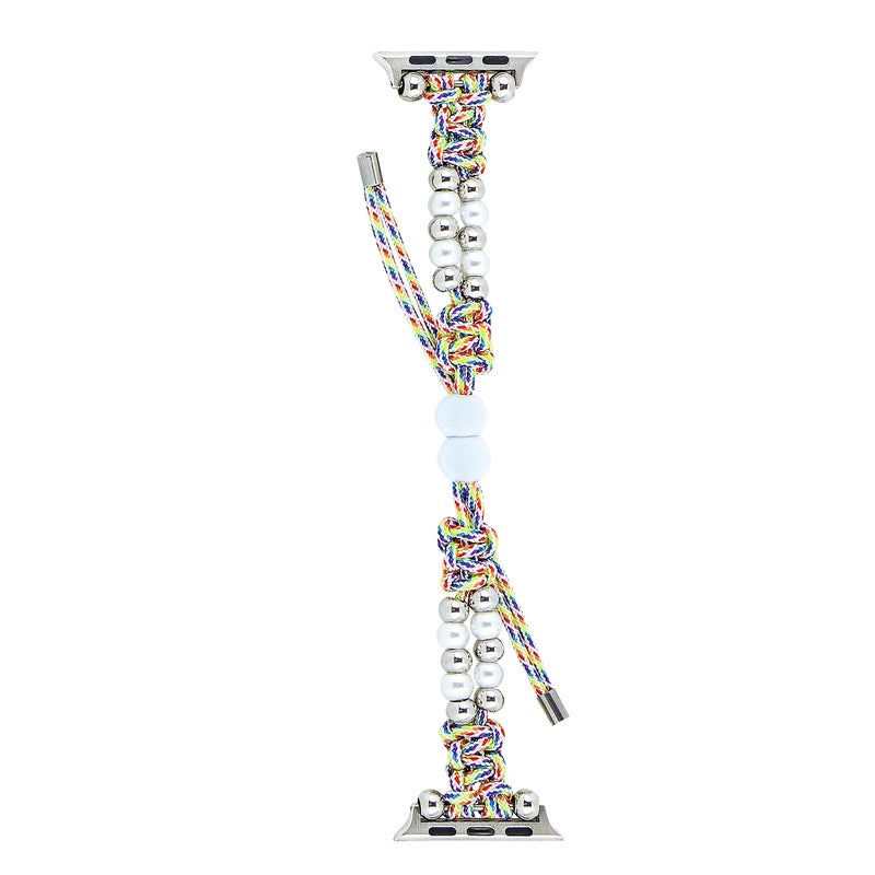 erorex For Apple Watch Se 2023 40Mm Paracord Row Beads Drawstring Braided Watch Band(Rainbow) - Image 3