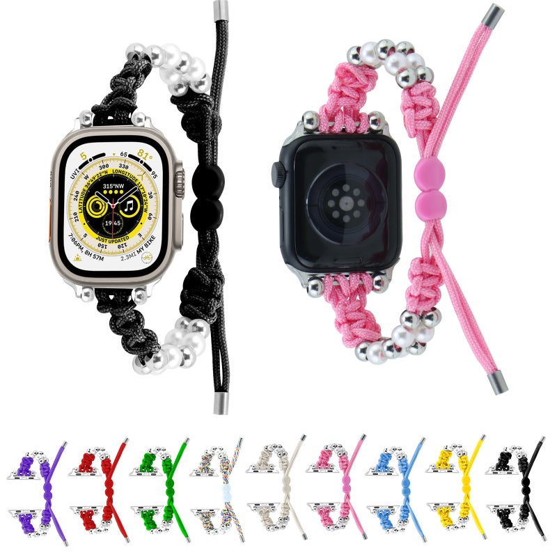 erorex For Apple Watch Se 2023 40Mm Paracord Row Beads Drawstring Braided Watch Band(Rainbow) - Image 4