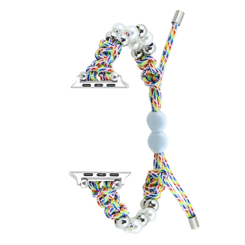 erorex For Apple Watch Se 2023 40Mm Paracord Row Beads Drawstring Braided Watch Band(Rainbow) - Image 2