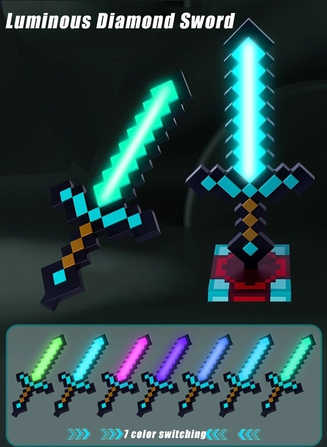 Halamodo Luminous Diamond Sword - LED Light-Up Toy Sword with Flashing Effects, Kids Role-Play Sword, Luminous Diamond Design for Cosplay & Pretend Play, Safe Plastic Sword for Boys & Girls Ages 3+ - for Birthday Parties, Halloween & Gaming Themed - Image 1