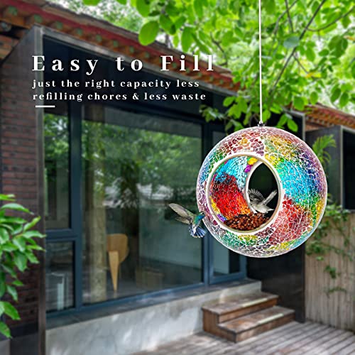 VCUTEKA Bird Feeder Mosaic Fly Through Bird Feeders for Outside Hanging with Round Shape Glass Container to Attract More Wild Birds for Garden Yard Backyard Deck and Porch Decor Purple 7Inch - Image 3
