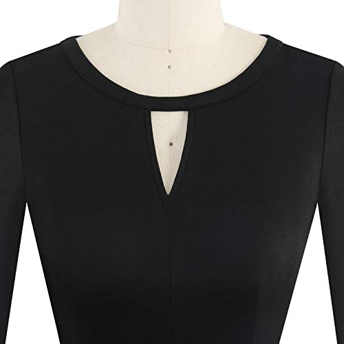 YATHON Women's Elegant Khaki Flower Black Casual Party Cocktail Swing Dress Retro Cute Flare V-Notch Three Quarter Sleeve Swing A Line Church Dresses (XL, YT018-Black Khaki 02-3/4) - Image 3
