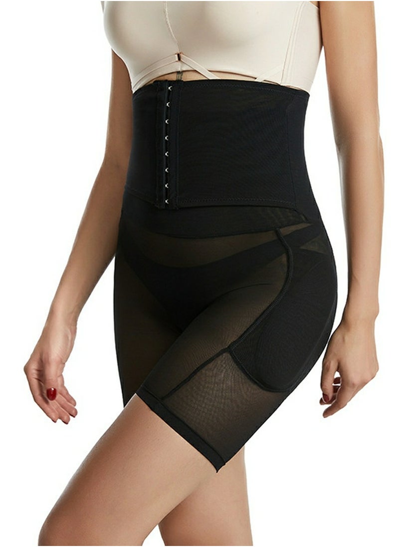 Loquat - Womens Body Shaper Tummy Control Buckled Underwear Boxer Briefs Solid Color Slim High Waist Sponge Pad Hip Lift Shapewear Safety Underpants Black - Image 1