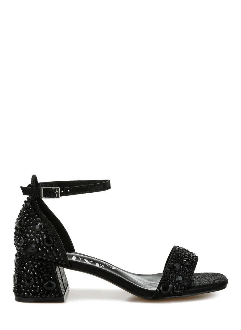London Rag Rhinestone Embellished Shimmer Sandals in Black