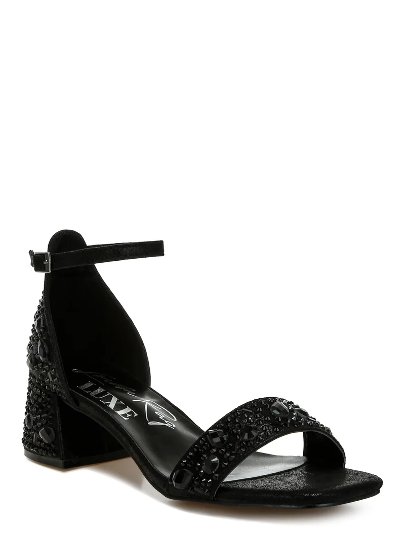 London Rag Rhinestone Embellished Shimmer Sandals in Black