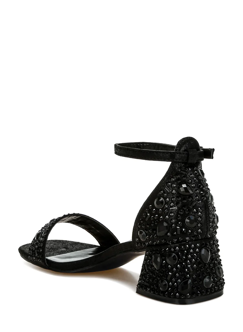 London Rag Rhinestone Embellished Shimmer Sandals in Black