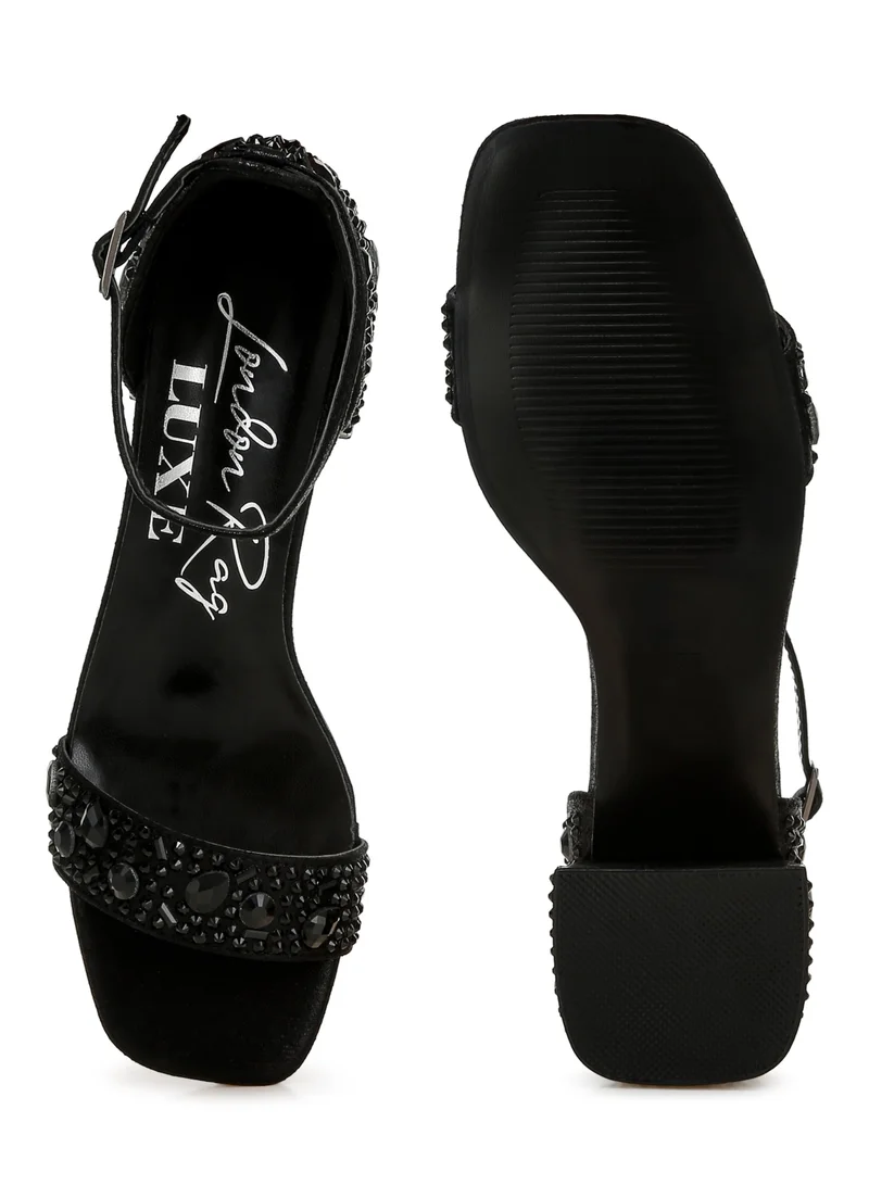 London Rag Rhinestone Embellished Shimmer Sandals in Black