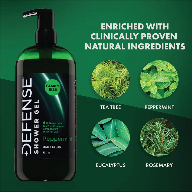 Defense Soap Peppermint Tea Tree Body Wash | All Natural Organic Shower Soap for Athletes | Odor Control & Skin Fungal Protection for Sports, Post Workout & Recovery - 32 oz - Image 2