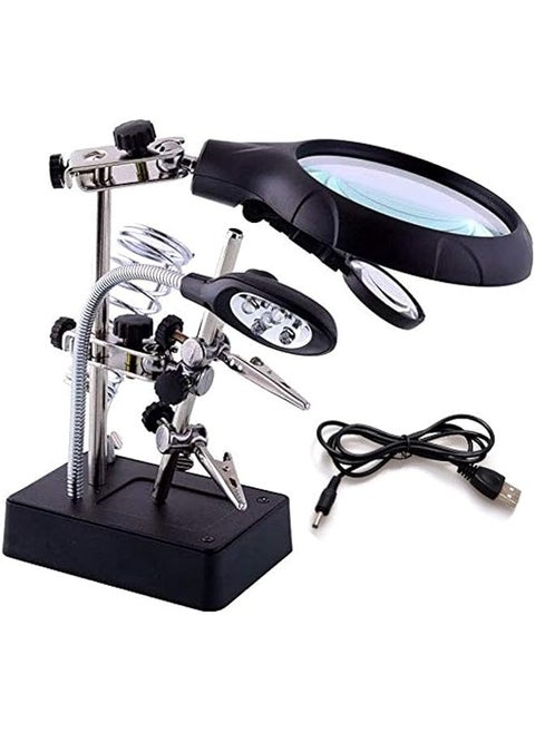 Helping Hand Magnifier Soldering Iron Stand Kit Led Light Magnifying Repair Glass Station With Clamp And Clips Soldering Magnifier Station For Soldering Crafting And Inspecting Micro Objects