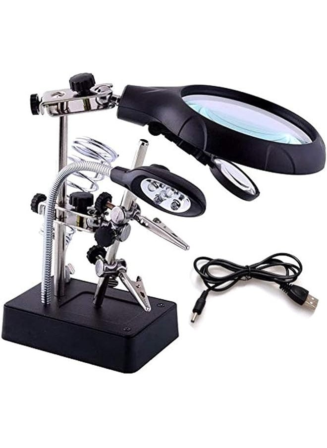 erorex - Helping Hand Magnifier Soldering Iron Stand Kit Led Light Magnifying Repair Glass Station With Clamp And Clips Soldering Magnifier Station For Soldering Crafting And Inspecting Micro Objects - Image 1