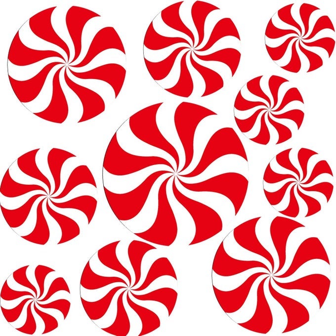 20 PACK CHRISTMAS PEPPERMINT FLOOR STICKERS 4 SIZES WATERPROOF PLASTIC RED WHITE CARTOON STYLE CHRISTMAS CANDY PARTY DECALS20 PIECES